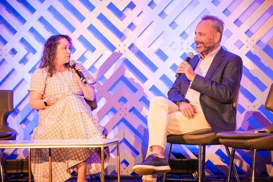 Vanity Fair’s Natalie Jarvey (l.) and Joe Kessler, partner & global head of UTA IQ, during the fireside chat titled “Hollywood’s Awakening: Shapeshifting on the Rise.”