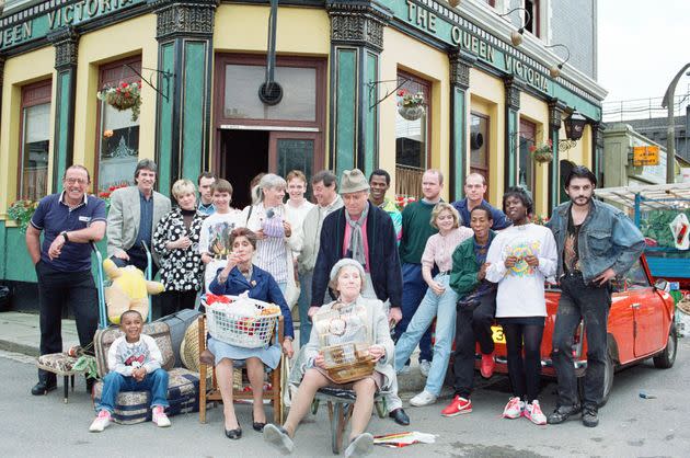 The cast of EastEnders pose together in 1991 (Photo: Mirrorpix via Getty Images)