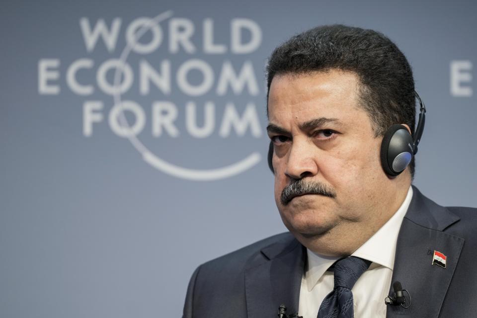 Iraq's Prime Minister Mohammed Shia al-Sudani attends the annual meeting of the World Economic Forum in Davos, Switzerland, Thursday, Jan. 18, 2024. The annual meeting of the World Economic Forum is taking place in Davos from Jan. 15 until Jan. 19, 2024. (AP Photo/Markus Schreiber)