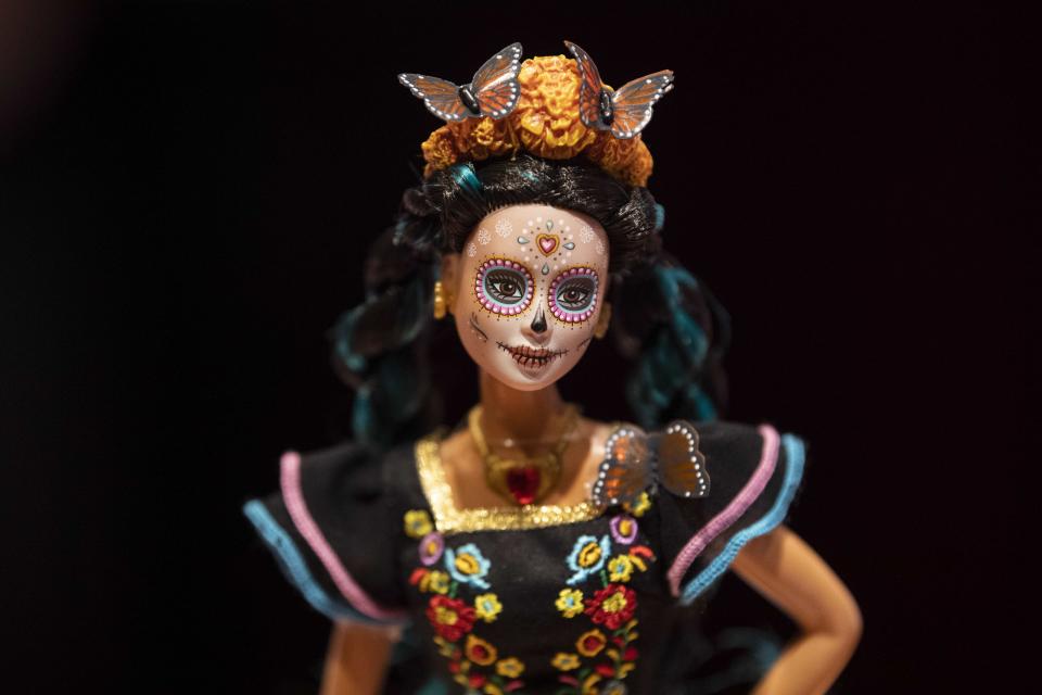 A Barbie doll "Death Day" version is displayed during the presentation in Mexico City, on September 12, 2019. 