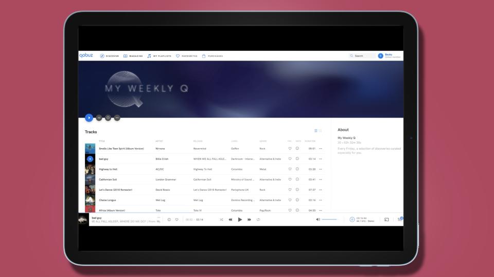 Qobuz on an iPad with My Weekly Q playlist