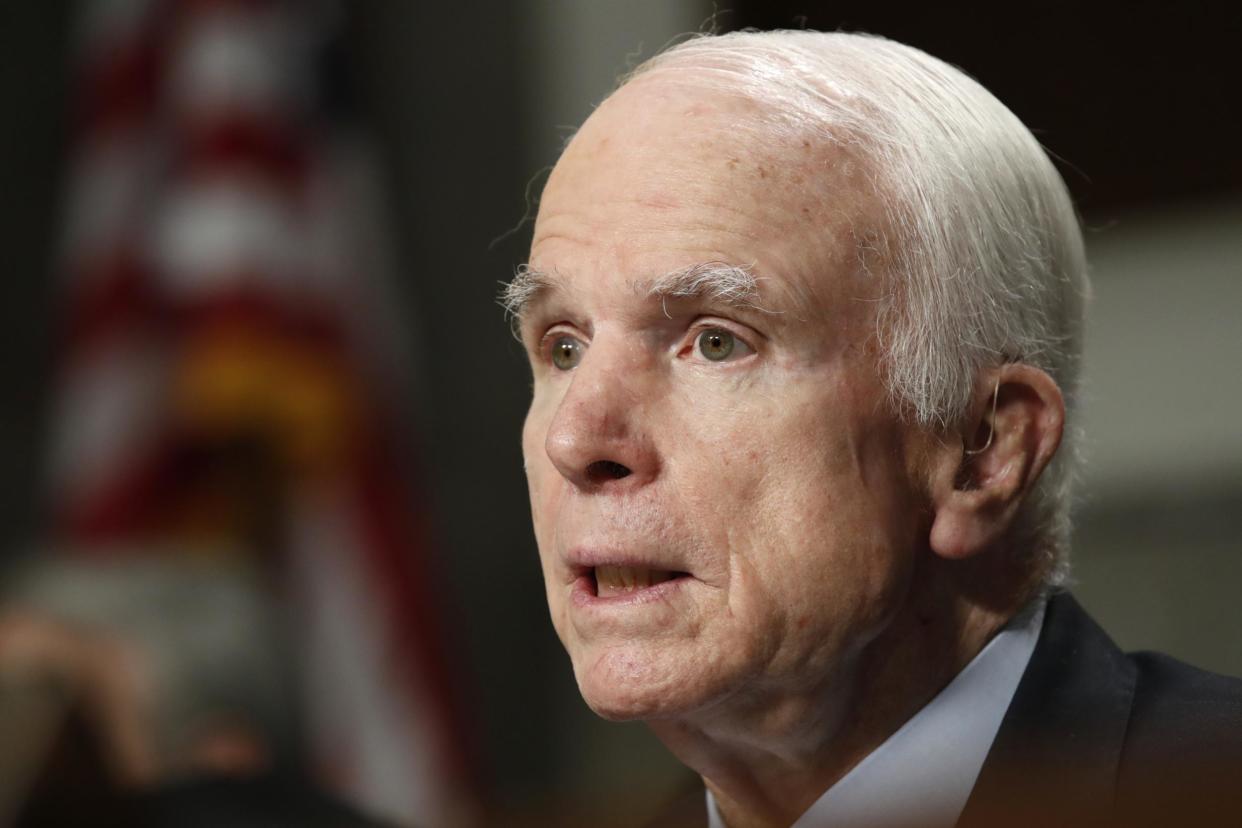 Senate Armed Services Committee Chairman Senator John McCain speaks on Capitol Hill in Washington, DC: AP Photo/Jacquelyn Martin