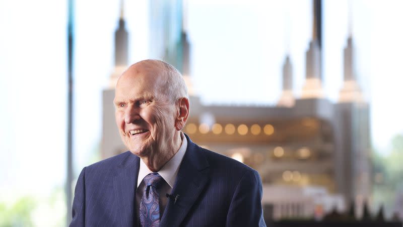 President Russell M. Nelson of The Church of Jesus Christ of Latter-day Saints is interviewed in the visitors’ center during the Washington D.C. Temple rededication in South Kensington, Md., on Sunday, Aug. 14, 2022.