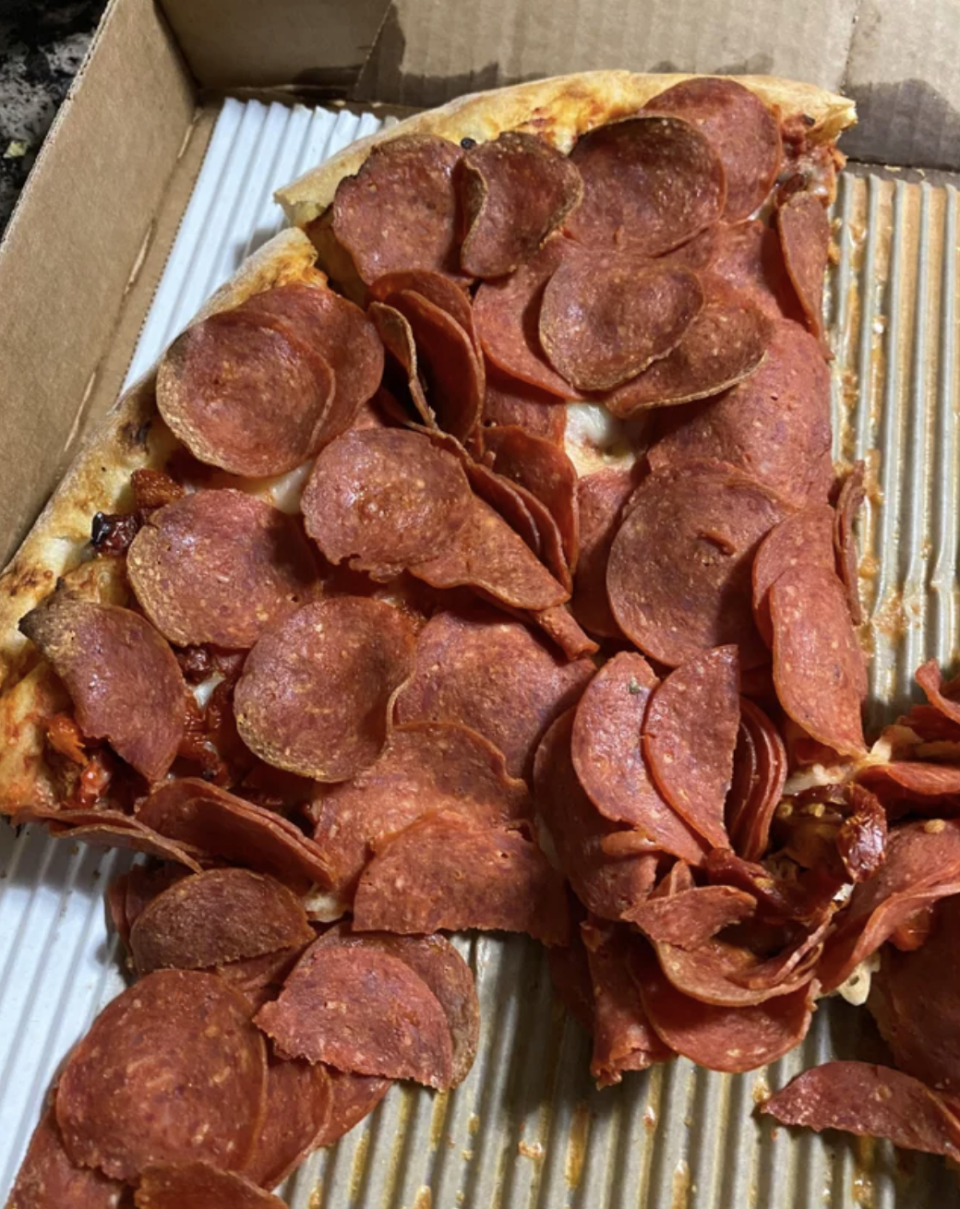 pizza covered in pepperoni