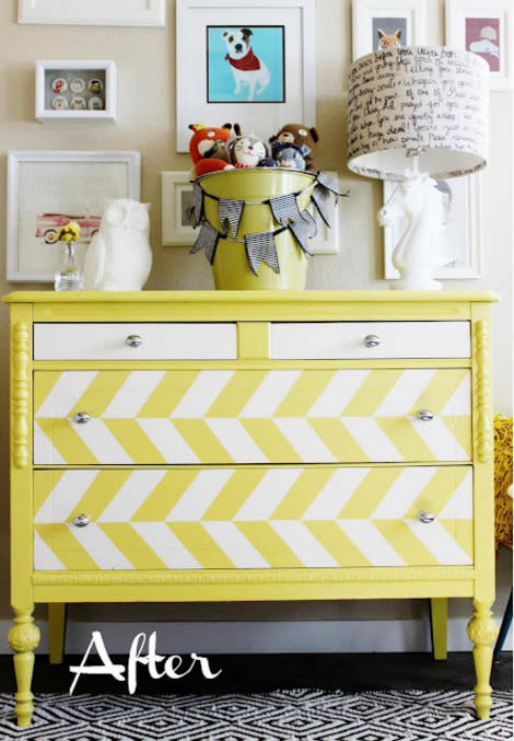 Herringbone Yellow Painted Dresser 