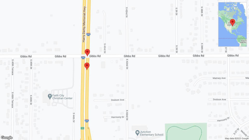 A detailed map that shows the affected road due to 'Broken down vehicle on northbound I-635 in Kansas City' on October 2nd at 7:50 p.m.