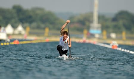 Germany's Sebastian Brendel competes in the men's canoe single (C1) 200m final B at Eton Dorney during the London 2012 Olympic Games August 11, 2012. REUTERS/Philip Brown