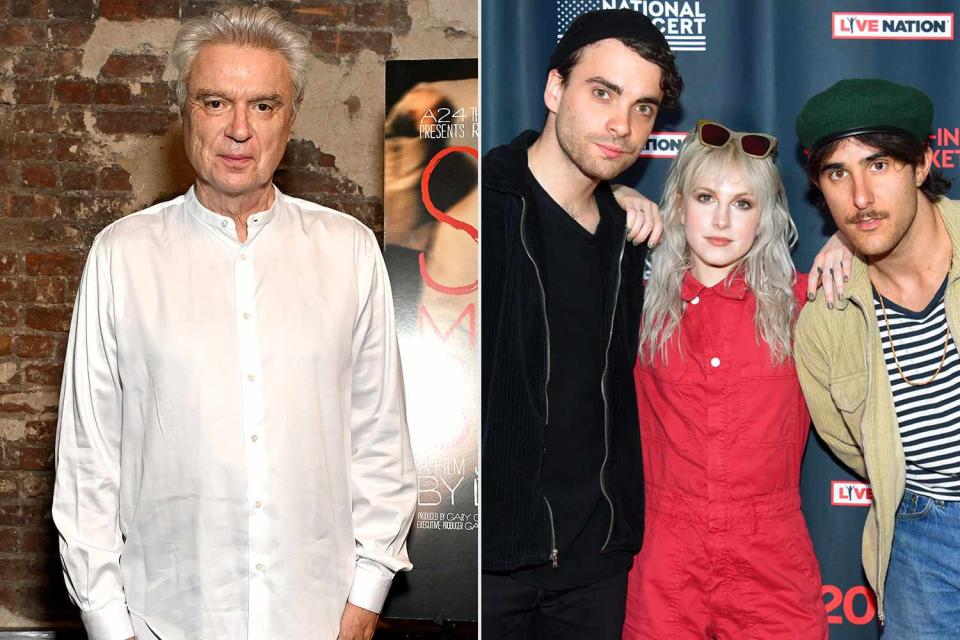 <p>Slaven Vlasic/Getty Images; Michael Loccisano/Getty Images</p> David Byrne of Talking Heads and Taylor York, Hayley Williams and Zac Farro of Paramore