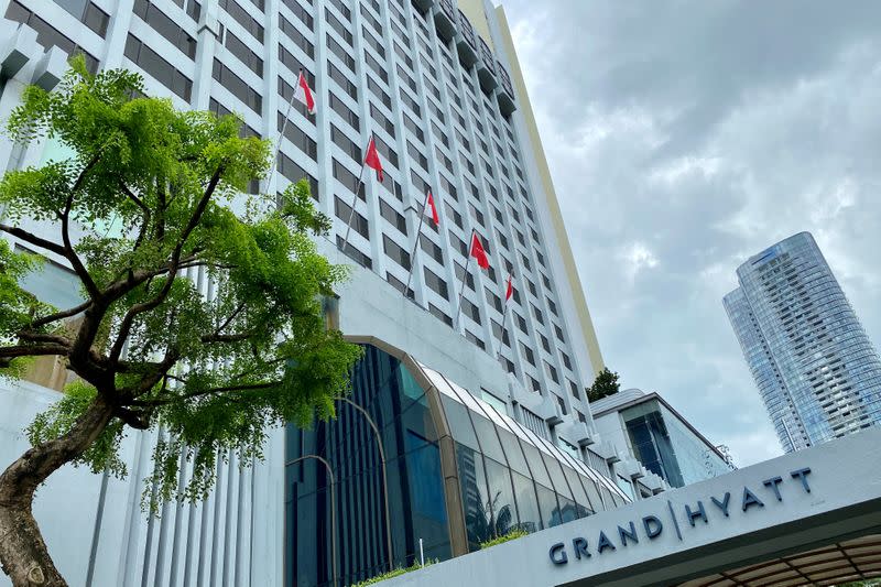The facade of the Grand Hyatt hotel in Singapore