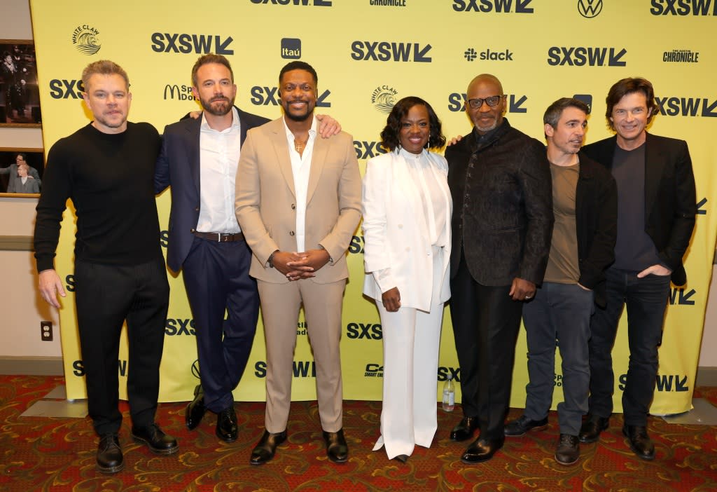 AUSTIN, TEXAS - MARCH 18: (L-R) Matt Damon, Ben Affleck, Alex Convery, Chris Tucker, Viola Davis, Julius Tennon, Chris Messina, Jason Bateman, attend the "AIR" world premiere during the 2023 SXSW Conference and Festivals at The Paramount Theater on March 18, 2023 in Austin, Texas.  (Photo by Frazer Harrison/Getty Images for SXSW)