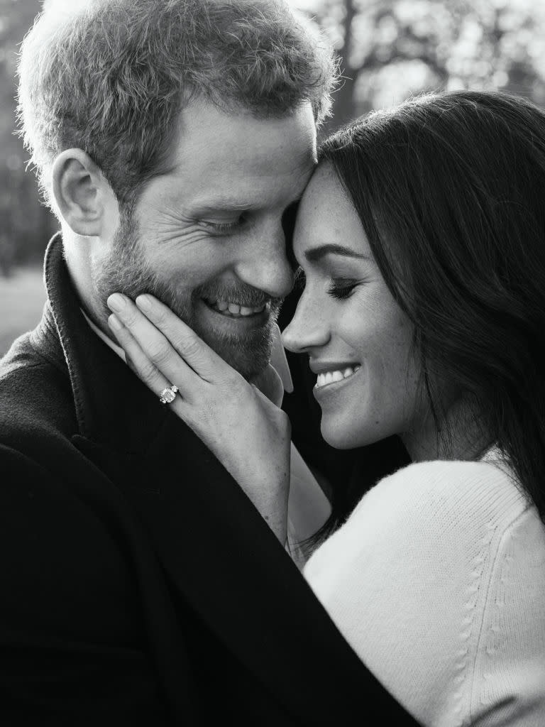 It wouldn’t be the first time Meghan Markle has worn Victoria Beckham’s eponymous line, as she donned a cashmere knit by the designer in one of her engagement portraits [Photo: Getty]