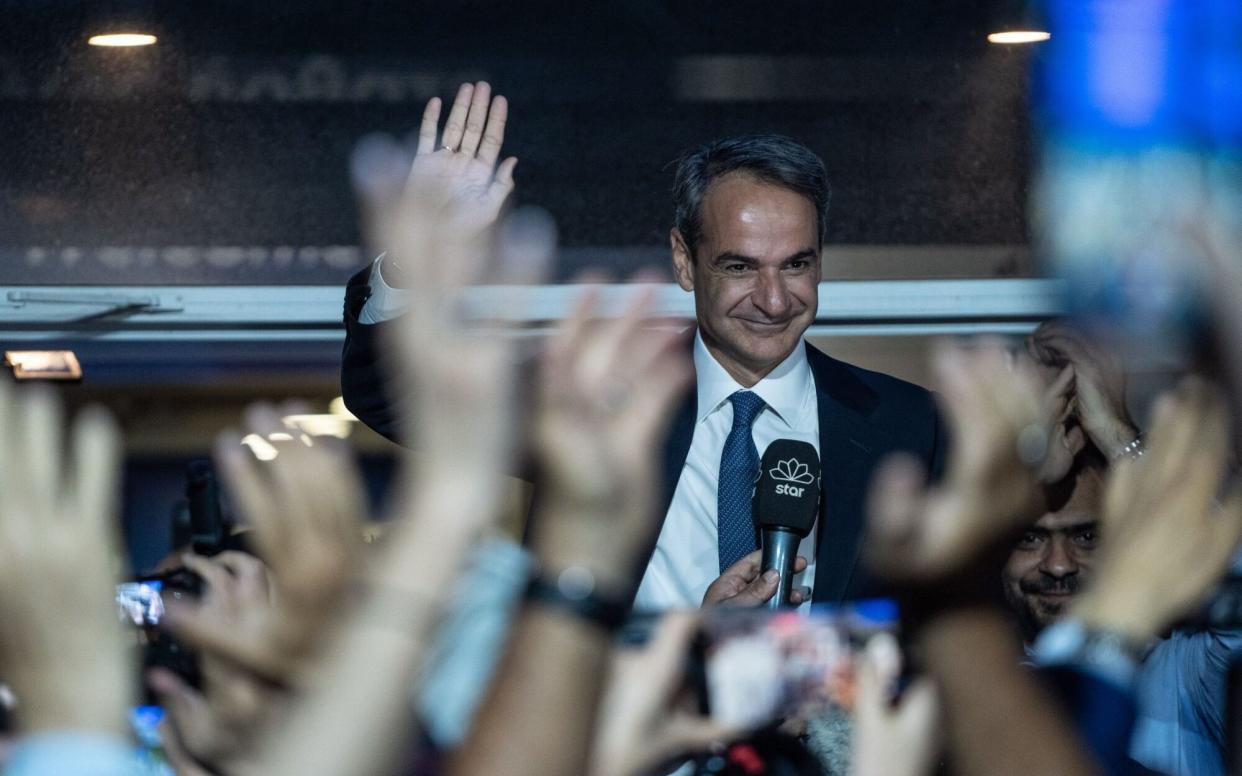 Kyriakos Mitsotakis speaks to supporters outside the party's headquarters following Greece's general election - Bloomberg