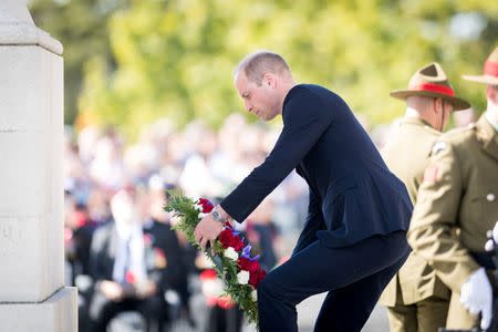 Britain's Prince William, Duke of Cambridge, lays a wreath during an Anzac Day service at the Auckland War Memorial, in Auckland, New Zealand April 25, 2019. Mark Tantrum/The New Zealand Government/Handout via REUTERS