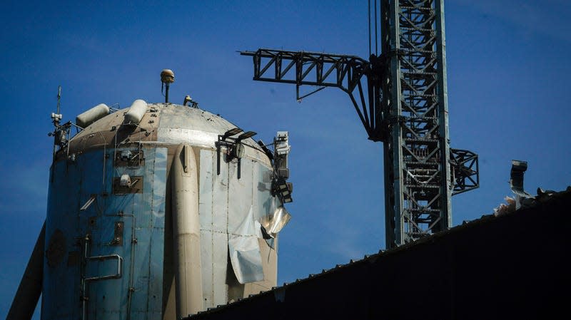 A SpaceX launch facility is seen two days after the inaugural flight test of their Starship spacecraft on Saturday, April 22, 2023, in Boca Chica, Texas.