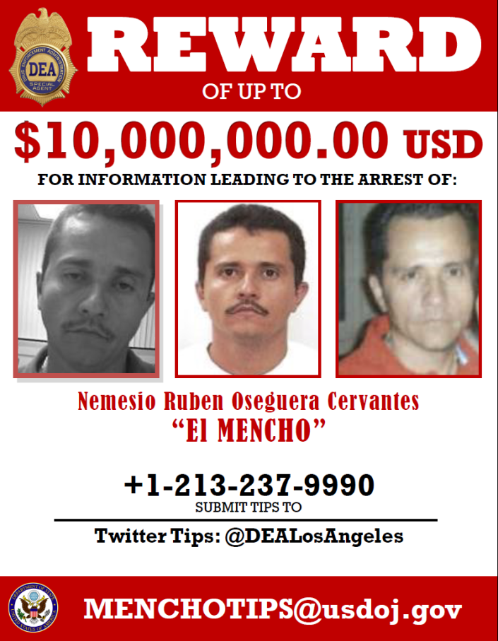 In this wanted poster, the U.S. announces a rare $10 million reward for help finding El Mencho, a ruthless cartel boss and billionaire.