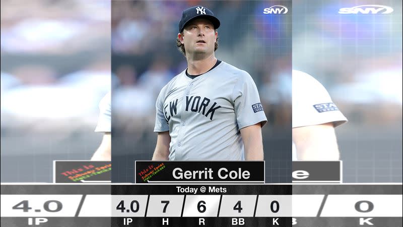 柯爾（Gerrit Cole）本季第2場先發慘挨4轟。（圖／翻攝自翻攝自Yankees Videos推特）