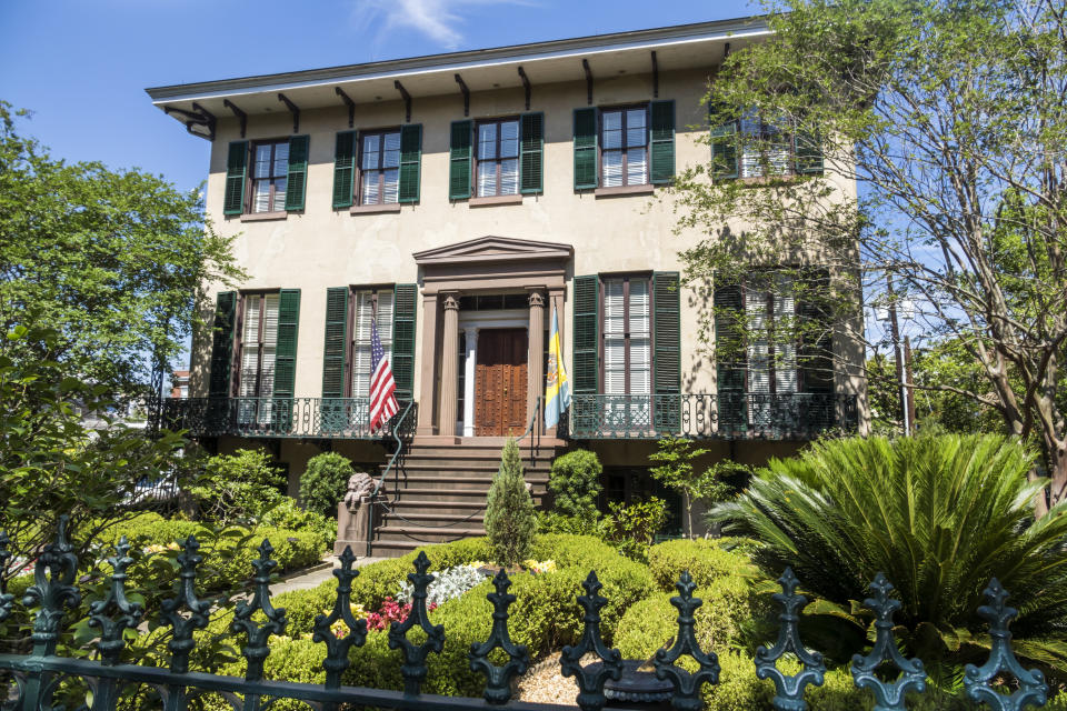 The front exterior of the Andrew Low House in Savannah, Georgia