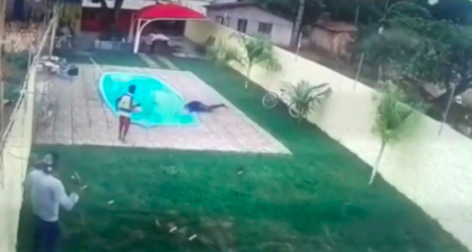 <em>The man was seen crashing into the pool after being shot (CEN)</em>