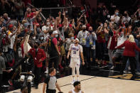 Philadelphia 76ers' Seth Curry (31) reacts after missing a basket at the buzzer at the end of the second half of Game 4 of a second-round NBA basketball playoff series against the Atlanta Hawks, Monday, June 14, 2021, in Atlanta. (AP Photo/Brynn Anderson)