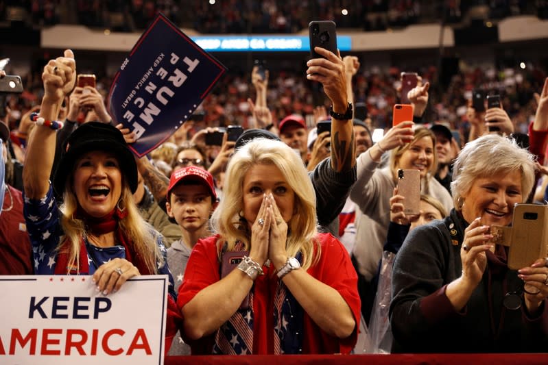 President Donald Trump delivers remarks during a campaign rally in Bossier City, U.S.