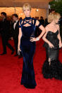 Real estate heiress Ivanka Trump showed off a sizzling blond bombshell look at the 2012 Met Costume Institute Gala in NYC on Monday night, debuting her recently lightened locks and new, thick bangs. The 30-year-old revealed the hairstyle to her more than 1.3 million Twitter followers prior to the big event, tweeting a photo of just her face along with the word “Bangs!” She may have given birth to daughter Arabella Rose just 10 months ago, but you’d never know it by the fabulous figure she flaunted in this form-fitting Peter Pilotto gown.