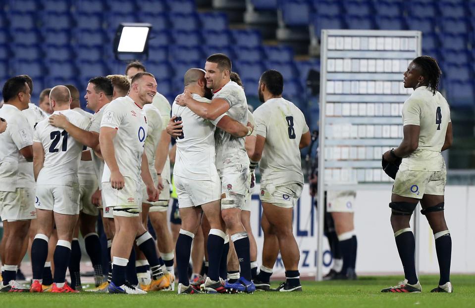 England celebrate a 34-5 victory over Italy on the final day of the Six Nations (Getty)