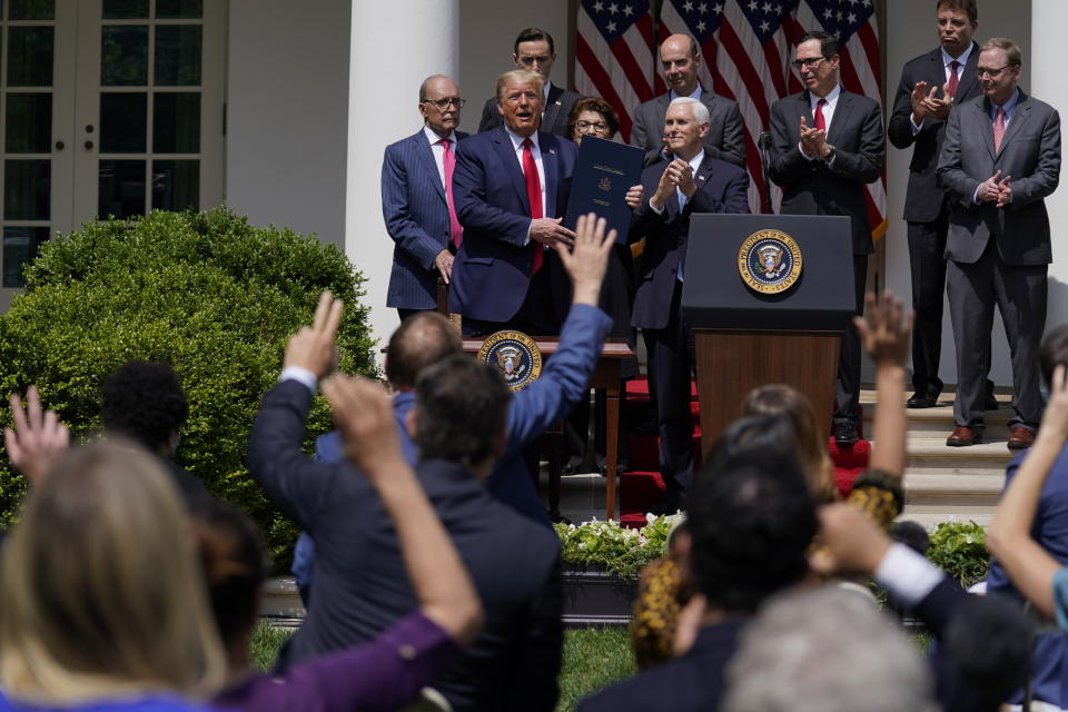 President Donald Trump speaks after signing the Paycheck Protection Program Flexibility Act during a news conference in the Rose Garden of the White House, Friday, June 5, 2020, in Washington. (AP Photo/Evan Vucci)