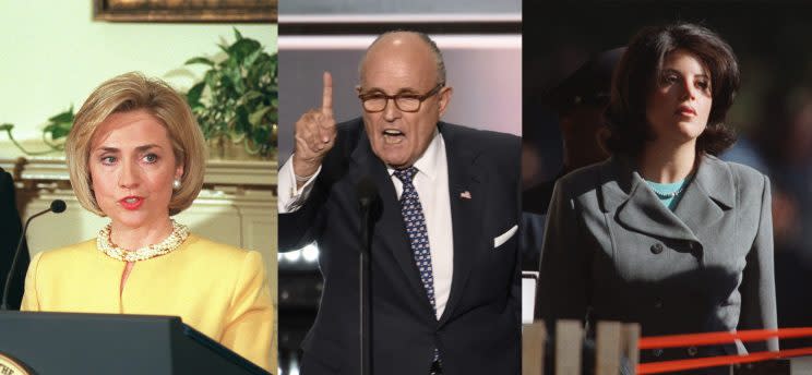 Hillary Clinton in 1998, Rudy Giuliani in 2016 and Monica Lewinsky in 1998. 