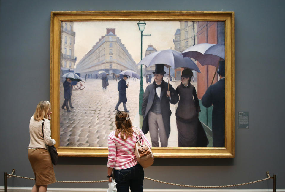 Paris Street; Rainy Day by the French artist Gustave Caillebotte features a hidden cat. Can you spot it? The answer’s at the end of this article. Picture: Getty