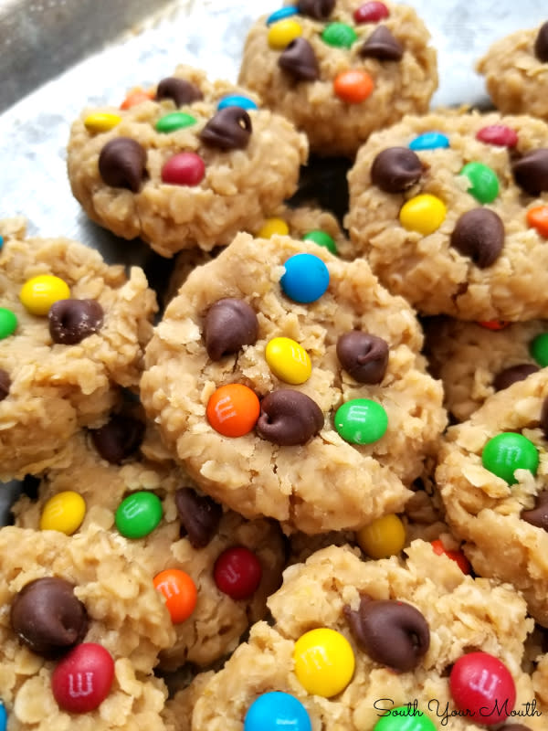 <p>South Your Mouth</p><p>Baking isn't for everyone. These no-bake cookies come together in under 20 minutes and you don't have to crank on the oven. </p><p><strong>Get the recipe: <a href="https://www.southyourmouth.com/2019/10/no-bake-monster-cookies.html" rel="nofollow noopener" target="_blank" data-ylk="slk:No-Bake Monster Cookies;elm:context_link;itc:0;sec:content-canvas" class="link rapid-noclick-resp">No-Bake Monster Cookies</a></strong></p>