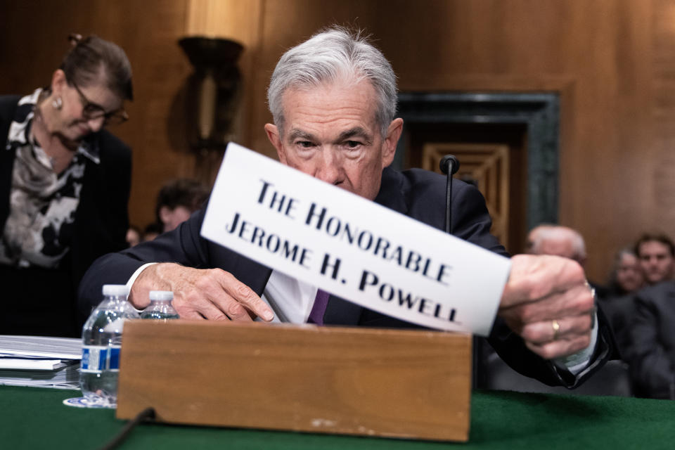 UNITED STATES - MARCH 7: Federal Reserve Chairman Jerome Powell arrives to testify during the Senate Banking, Housing and Urban Affairs Committee hearing titled 