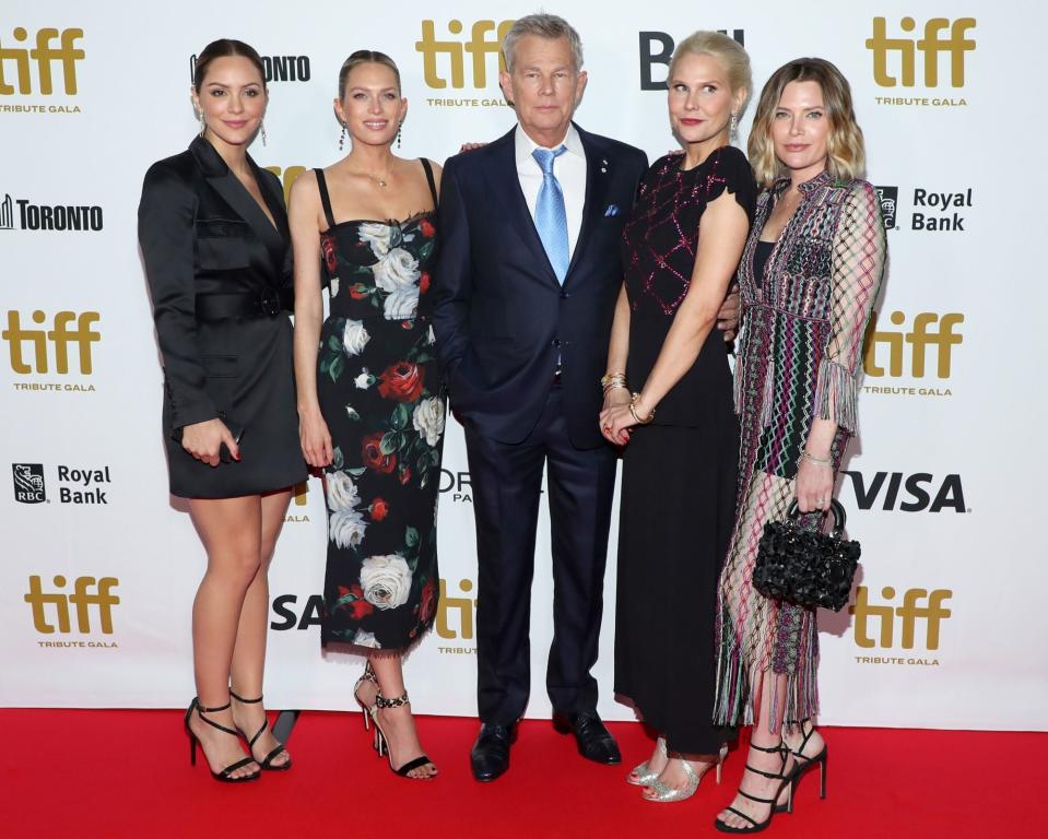 TORONTO, ONTARIO - SEPTEMBER 09: (L-R) Katharine McPhee, Jordan Foster, David Foster, Amy Foster and Erin Foster attend the 2019 Toronto International Film Festival TIFF Tribute Gala at The Fairmont Royal York Hotel on September 09, 2019 in Toronto, Canada. (Photo by Jemal Countess/WireImage)