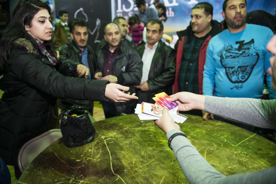 UNION CITY, NJ - DECEMBER 20:  Syrian refugees are welcomed to the United States at a party in their honor at the North Hudson Islamic Educational Center in Union City, New Jersey on Sunday Dec. 20, 2015. (Photo by Damon Dahlen, Huffington Post) *** Local Caption *** 