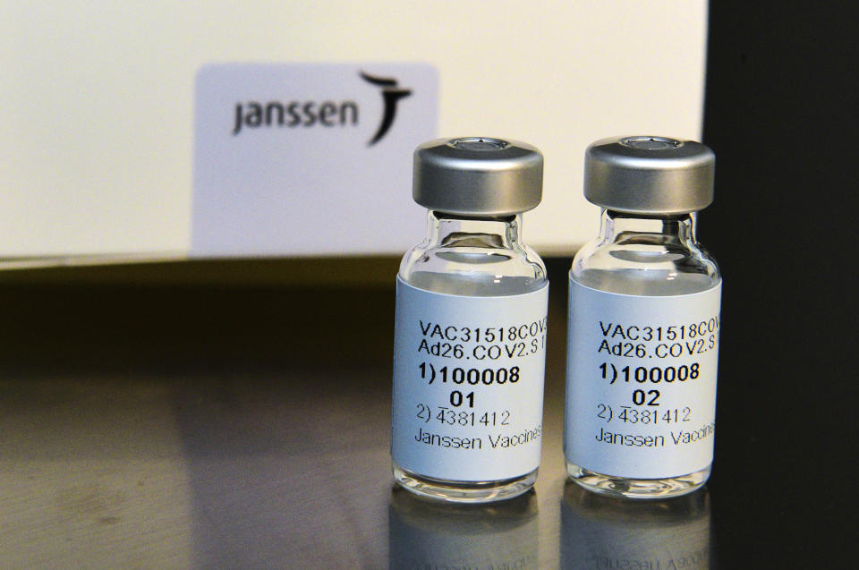 This Sept. 2020 photo provided by Johnson & Johnson shows the investigational Janssen COVID-19 vaccine. Johnson & Johnson's long-awaited COVID-19 vaccine appears to protect against symptomatic illness with just one shot – not as strong as some two-shot rivals but still potentially helpful for a world in dire need of more doses. Johnson & Johnson said Friday, Jan. 29, 2021 that in the U.S. and seven other countries, the first single-shot vaccine appears 66% effective overall at preventing moderate to severe COVID-19. It was more protective against severe symptoms, 85%. (Cheryl Gerber/Johnson & Johnson via AP)