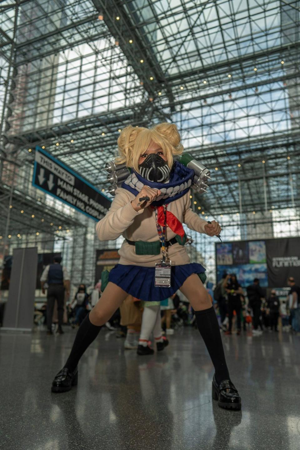 A cosplayer dressed as Himiko Toga from "My Hero Academia" at New York Comic Con 2021.