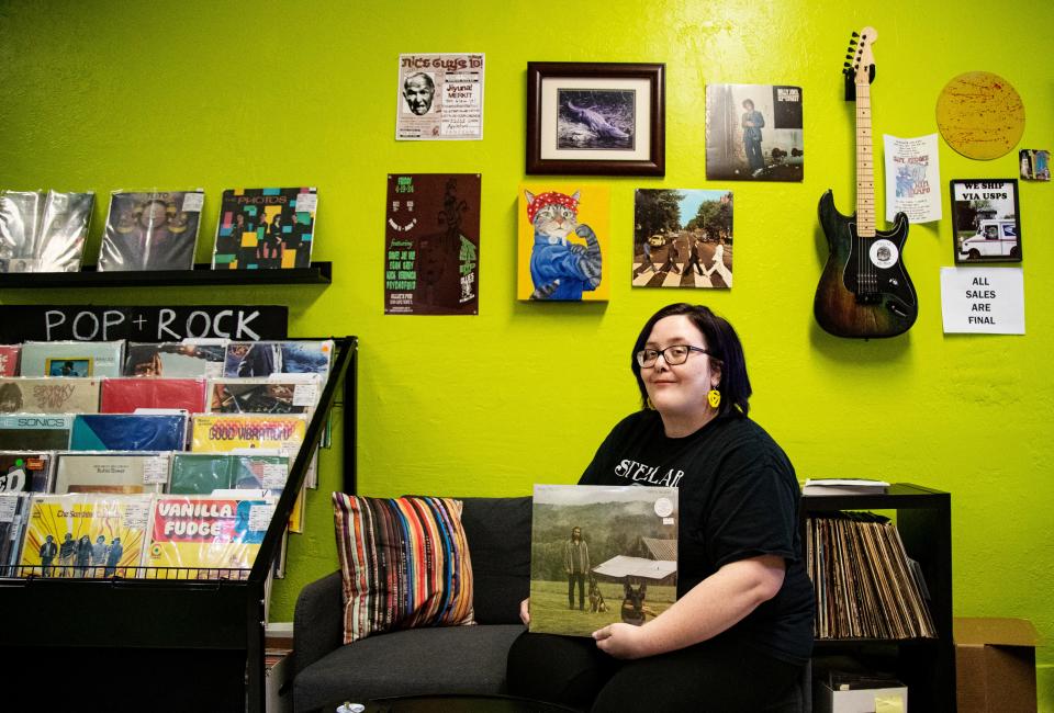 Liz Cochran, the owner of Stellar Records in Fort Myers stands for a portrait on Thursday, April 11, 2024. The store sells new and vintage vinyl records, cassette tapes, vintage decor and more. The store will take part in Record Store Day, where U.S. record stores sell cool, limited-edition vinyl records. The event is on April 20.