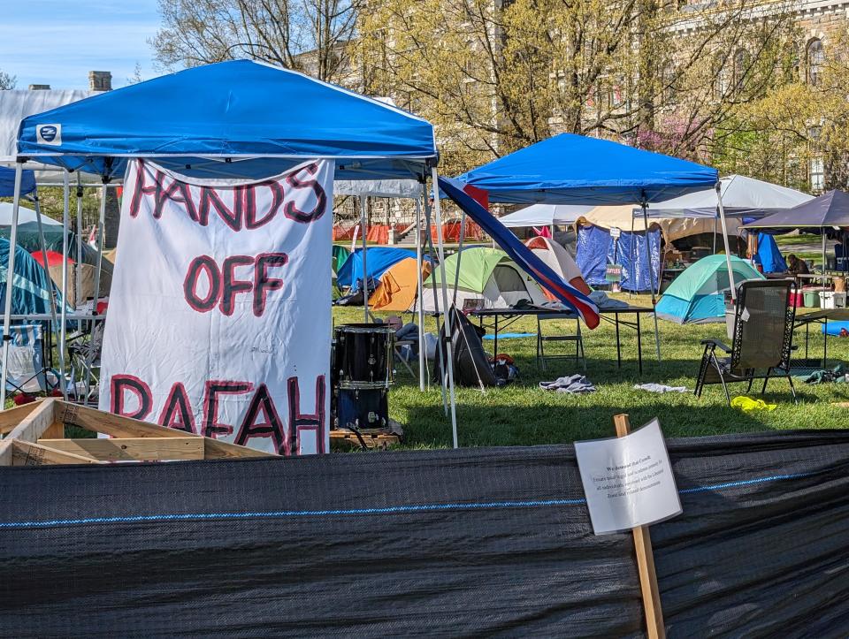 Cornell University divestment protesters set up this encampment on the University's Arts Quad on April 25.