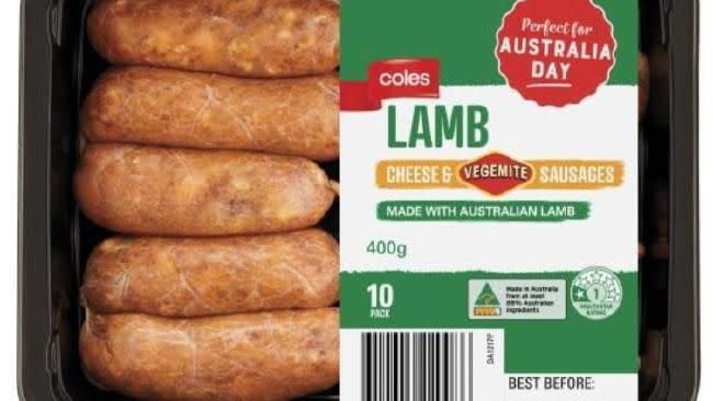 Coles' lamb, cheese and Vegemite sausages. Source: Coles Australia