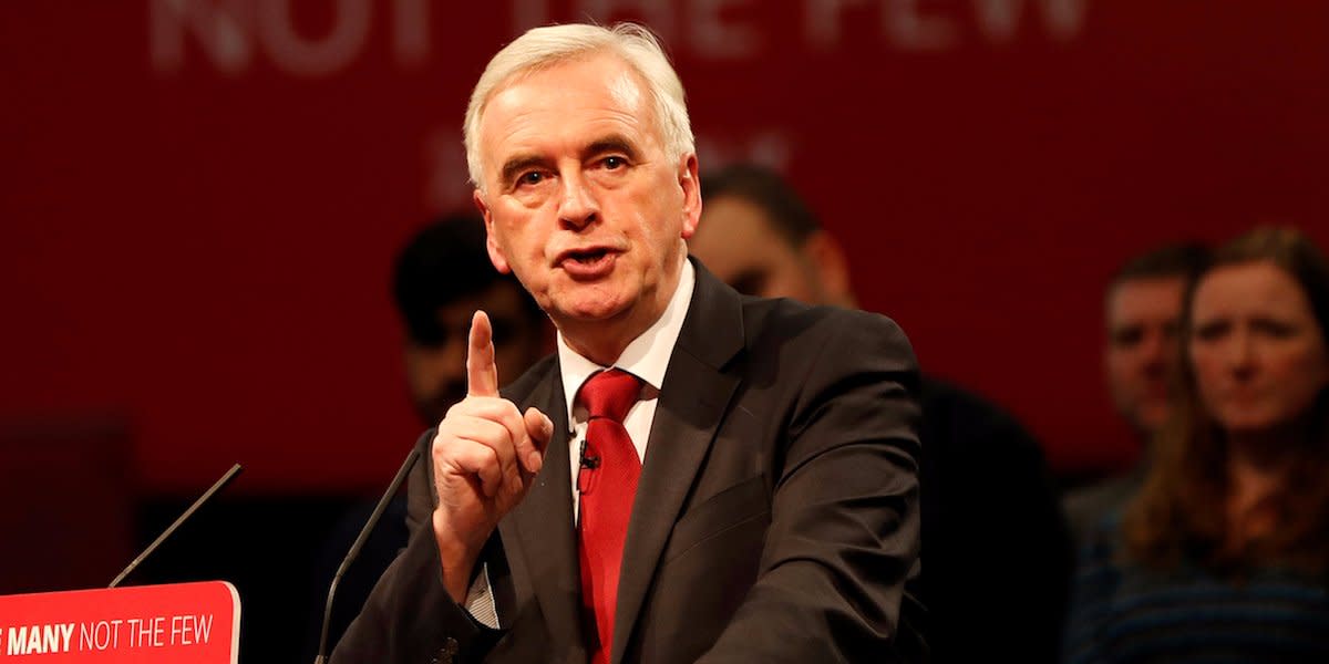 Britain's Shadow Finance Minister John McDonnell speaks at the Labour Party Post-Budget Rally in West Bromwich, Britain, November 23, 2017.