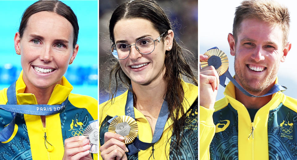 Emma McKeon, Kaylee McKeown and Matt Wearn at the Paris Olympics.