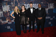 Current Saturday Night Live castmembers Kate McKinnon, Adiy Bryant, Taran Killam, and Keenan Thompson are usually pictured in crazy costumes so seeing them all dressed up is a nice change of pace.