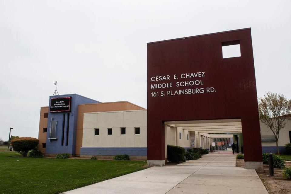 Cesar E. Chavez Middle School in Planada, Calif., on Monday, April 17, 2023. A ceremony was held at the school as Comcast announced a $4.5 million investment to bring high-speed broadband services to the community.