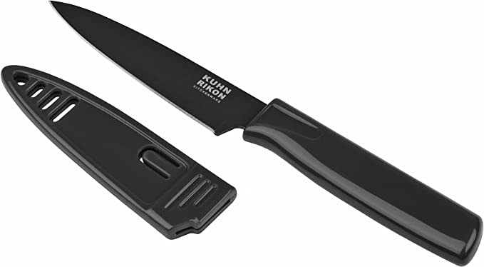 Kuhn Rikon Straight Paring Knife with Safety Sheath, 4 inch/10.16 cm Blade, Black. (Photo: Amazon SG)