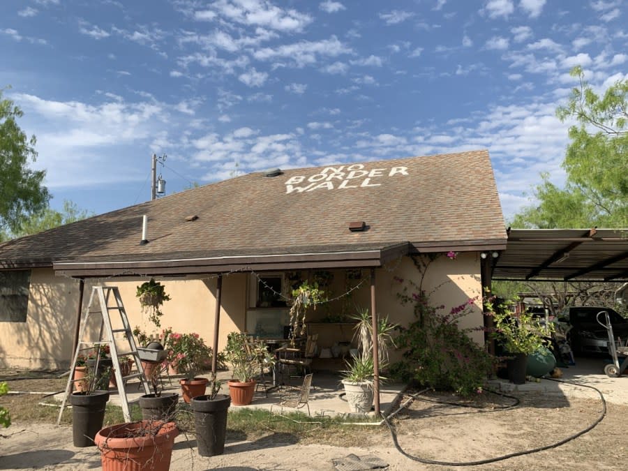 Nayda Alvarez of Starr County painted the words “NO BORDER WALL” on her roof when Donald Trump was president. (Sandra Sanchez/Border Report File Photo)