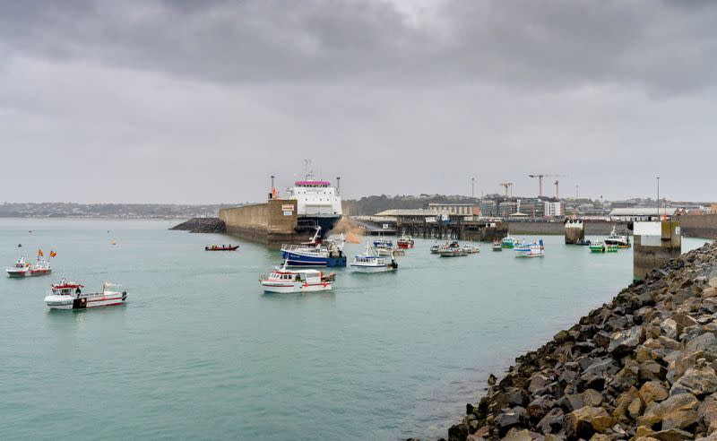 French flotilla stages protest off Jersey in fishing row