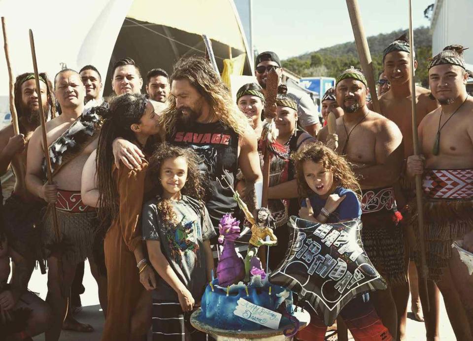 Jason Momoa suprised by Lisa Bonet and kids on set of Aquaman