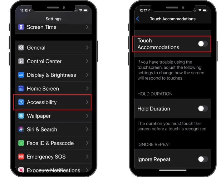 Touchscreen adjustment settings.