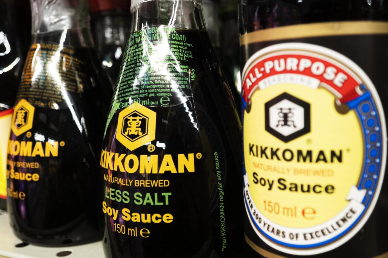 A file picture of soy sauce on a store shelf. The Government's trade department sparked a row online about its comments on the tariff on soy sauce after a UK-Japan trade deal: SOPA Images/LightRocket via Gett