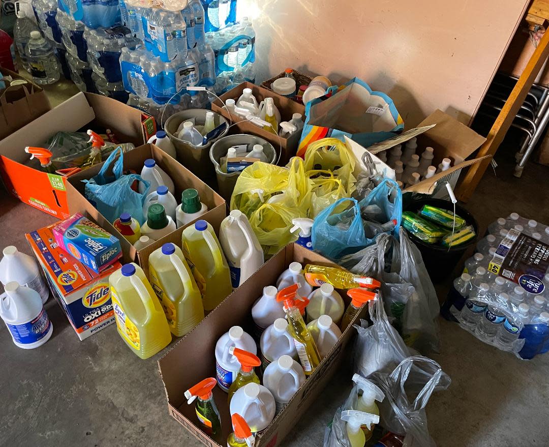 Items collected by the Ellwood City Rotary Club to help victims of recent floods.