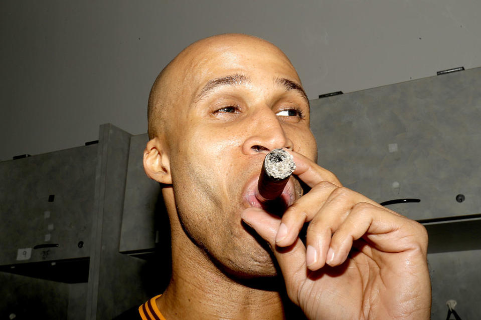 Richard Jefferson of the Cleveland Cavaliers celebrates in the locker room after defeating the Golden State Warriors to win the 2016 NBA Finals. (Ronald Martinez/Getty Images)